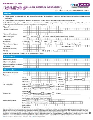 Fillable Online PROPOSAL FORM SARAL SURAKSHA BIMA SBI GENERAL Fax