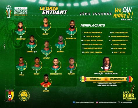 Composition Du Des Lions Indomptables Pour Affronter Le S N Gal