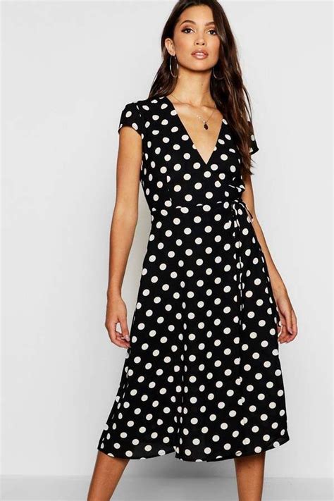 Boohoo Boutique Polka Dot Wrap Dress Wrap Dress Black Wrap Dress