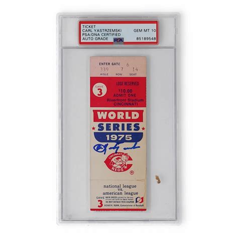 Carl Yastrzemski Signed World Series Ticket Stub Psa Gem Mt