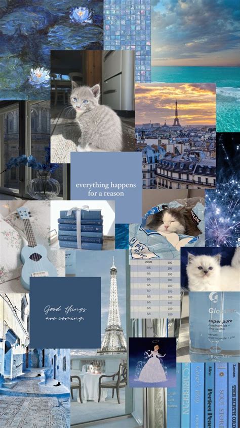 Blue and White Aesthetic Collage Lock Screen