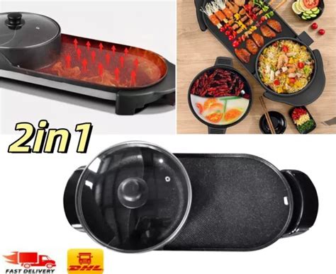 Grillpfanne Hot Pot In Elektrogrill Elektrische Pfanne Tragbar Grill W Eur Picclick De