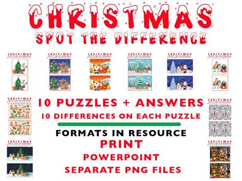 Christmas Spot The Difference 10 Puzzles Answers Teaching Resources