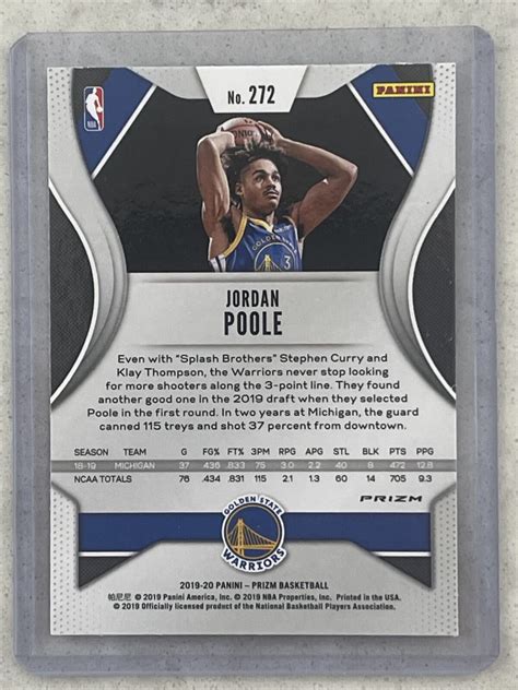 2019 20 Panini Prizm Jordan Poole Silver Rookie RC Warriors 272 NBA