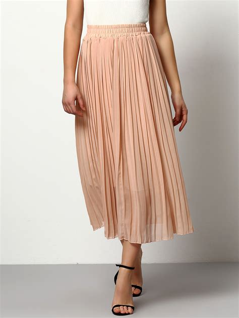 Pink Pleated Chiffon Elastic Waist Skirt Sheinsheinside