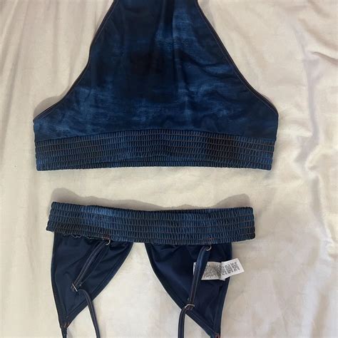 Navy Blue High Waisted Bikini Deep Band Blue Tye Depop
