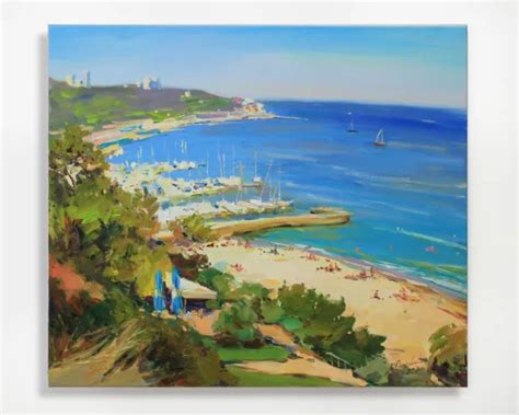 PANORAMIC SEASCAPE PAINTING IMPRESSIONISM Original Oil On Canvas By A