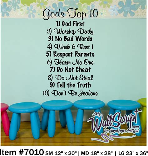 Wall decal for child room, sunday school room decal, Gods Top 10, Ten ...