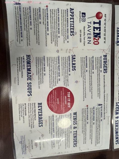 Online Menu of Ten20 Tavern Restaurant, Mankato, Minnesota, 56001 - Zmenu