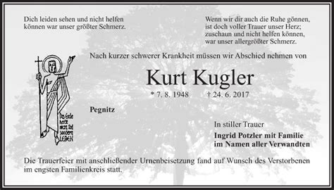 Traueranzeigen Von Kurt Kugler Nordbayerischer Kurier