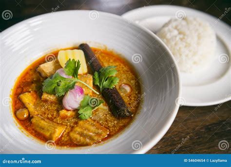 Bowl Of Thai Masaman Curry Dinner With Rice Stock Photo Image Of