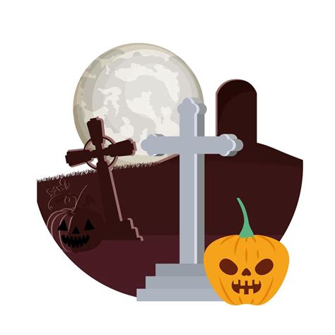 halloween pumpkin with dark face in cemetery scene 1907348 Vector Art ...