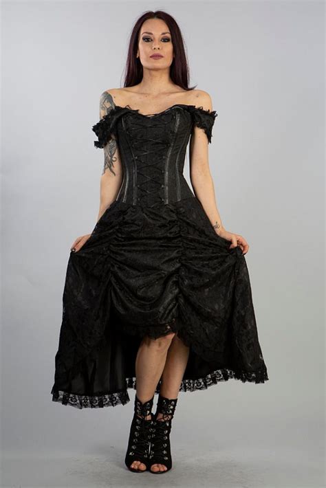 Burleska Passion Corset Dress In Black Brocade And Lace Overlay 15