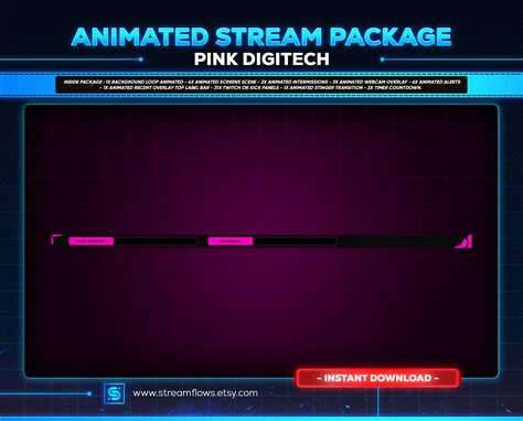 Pink Digitech Animated Stream Overlay Pack For Twitch Kick Youtube