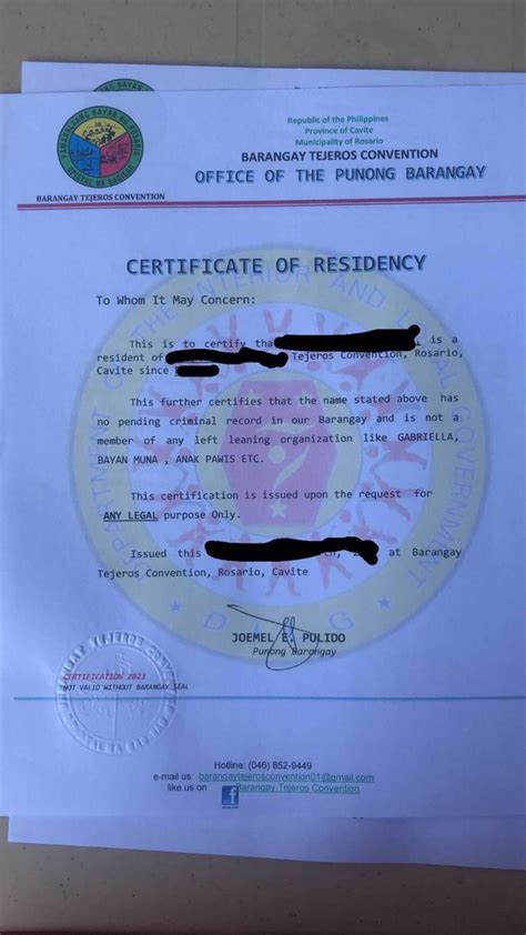 Pahayagang Kapp On Twitter Look A Certificate Of Residency Issued By Barangay Tejeros