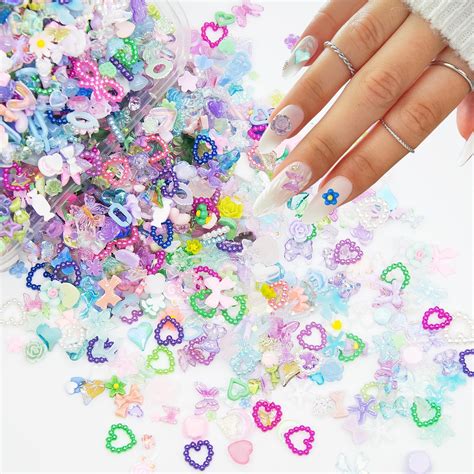 Amazon 300Pcs 3D Assorted Mix Color Nail Charms Multi Shapes Heart