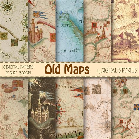 Vintage Maps Digital Paper Old Maps With World Etsy