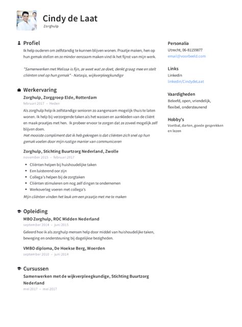 Zorghulp Cv Voorbeeld X Voor Een Perfect Cv Solliciteer Net