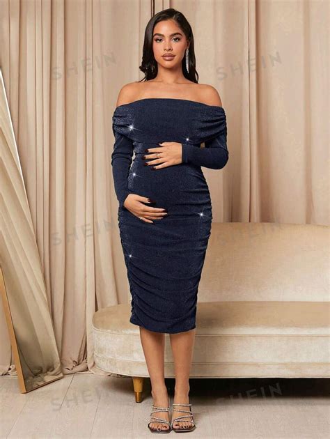 SHEIN Maternity Off Shoulder Shiny Dress SHEIN USA