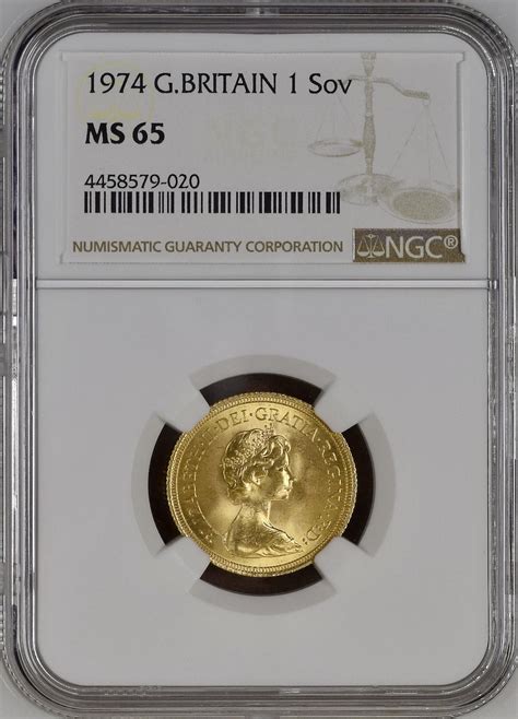 1974 Elizabeth Ii Gold Sovereign Graded Ngc Ms65 Uk