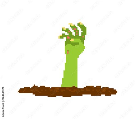 Zombie Hand Pixel Art Dead Man From Grave 8 Bit Halloween Vector Illustration Stock Vector