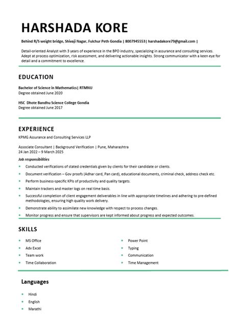 bpo analyst profile harshada kore