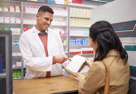 premium photo pharmacy medication  pharmacist explaining