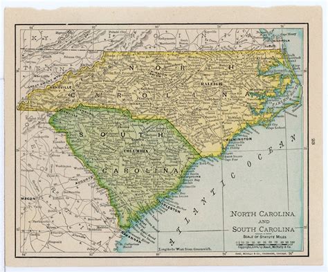 1911 Concise Atlas Vintage Map Pages – Georgia on one side North Carolina South Carolina on the ...