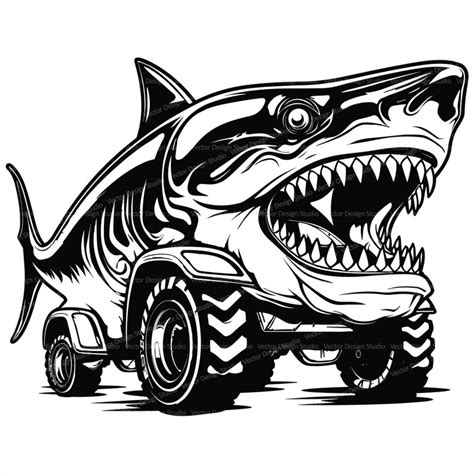 Shark Monster Truck Svg Png Files Big Truck Clipart Silhouette