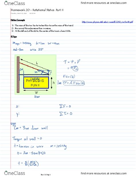 Phys 211 Quiz Rotational Statics Part Ii Oneclass