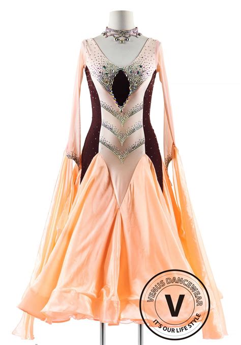 Peach Truffle Dress With Pearl Silk Skirt Ballroom Smooth Competition