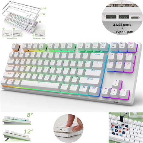 Teclado mecánico RK87 Hot swap de 87 teclas con Hub USB dongle 2 4G BT5 0 con cable teclado