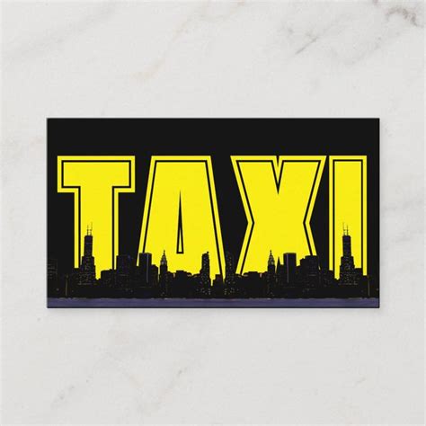 yellow taxi night city skyline taxi driver service business card