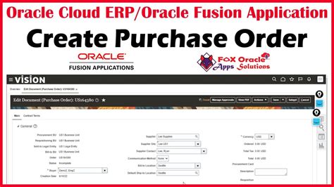 Create Purchase Order In Oracle Fusion Purchase Order In Oracle