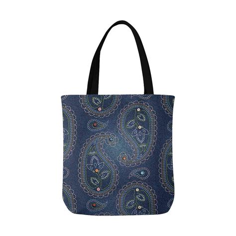 Ashleigh Modern Blue Denim Pattern With Buttons And Paisley Canvas Tote