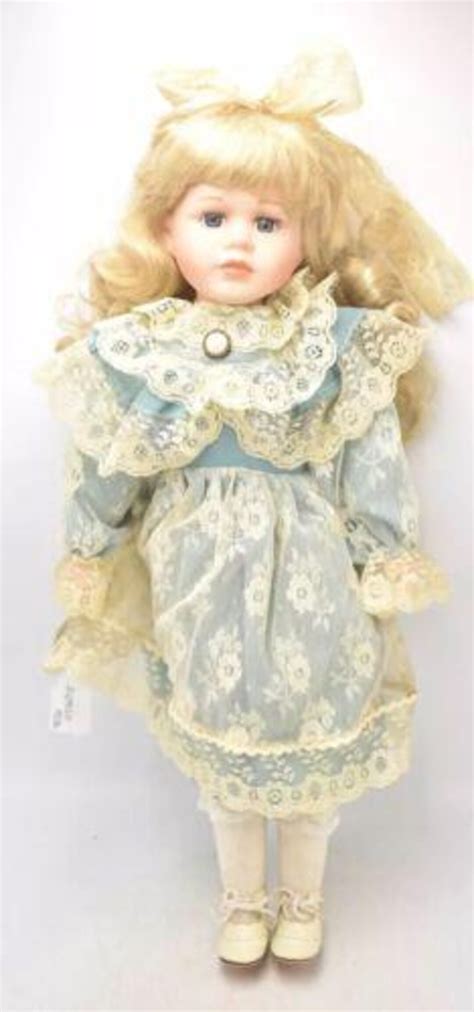 Vintage Porcelain Doll Blonde Hair Blue Eyes And Blue Victorian Outfit Etsy