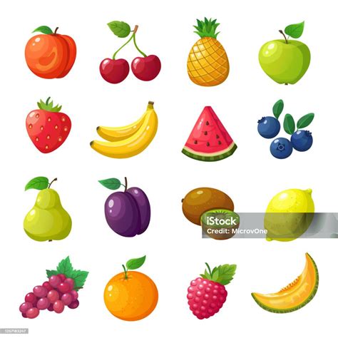 Vetores De Frutas E Frutos De Desenhos Animados Melão De Pera Mandarim