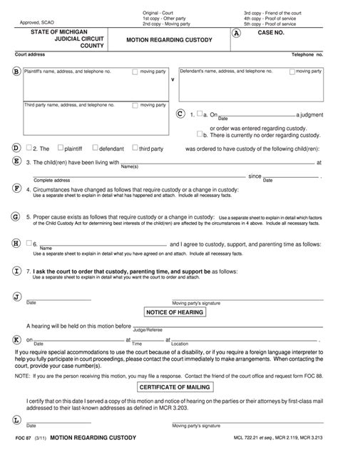 2011 Form MI FOC 87 Fill Online Printable Fillable Blank PdfFiller