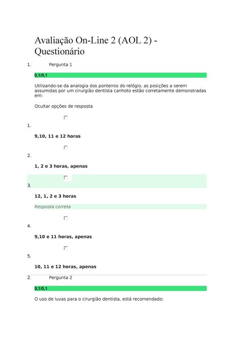 Avaliação On Line 2 AOL 2 Questionário Avaliação On Line 2 AOL 2