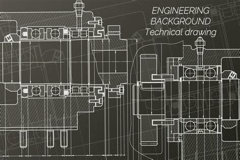 Mechanical Engineering Drawings On Black Background Milling Machine