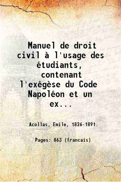 Manuel De Droit Civil L Usage Des Tudiants Contenant L Ex G Se Du