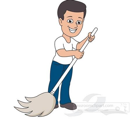 Home and Household Clipart-boy cleaning debris with broom clipart 2