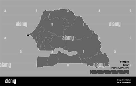 Desaturated Shape Of Senegal With Its Capital Main Regional Division