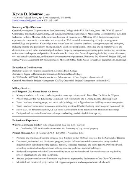 Kevin D Monroe Capm Resume Pdf