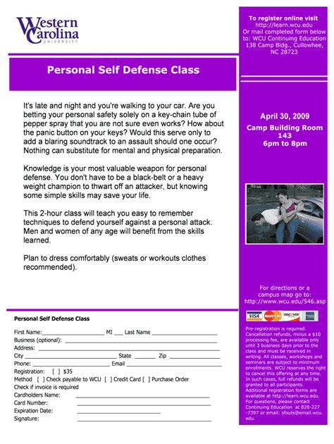 Fillable Online Wcu Personal Self Defense Class Wcu Fax Email Print