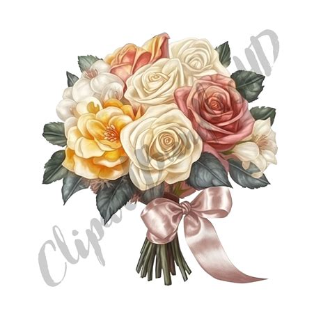 Bridal Bouquet Watercolor Clipart Floral Bouquet 15  Etsy