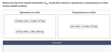 Solved Based On The Sign Of The Standard Cell Potential