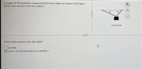 Solved A Weight Of Pounds Is Suspended From Two Cables As Shown In