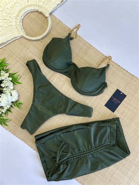 Conjunto Petra Verde Militar Corais Bikini