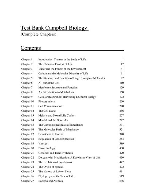 Test Bank Campbell Biology Complete Chapters 11th Edition Notes